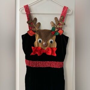 Rudolph Reindeer Character Christmas Holiday Black Velour Velvet Jumpsuit Sequin